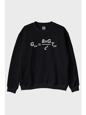 Nuugg Gövdesinde Einstein'ın Formülü Olan Tasarım Siyah Bisiklet Yaka Sweatshirt