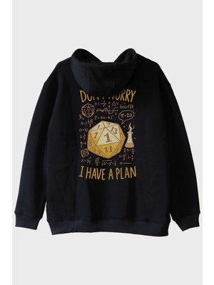 Nuugg Esprili D20 Zar Önlemi: Don't Worry, I Have A Plan Siyah Hoodie