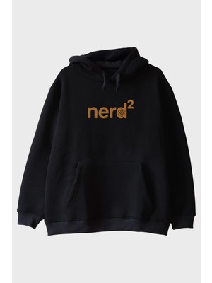 Nuugg Nerd² Atom Sembollü Baskılı Siyah Hoodie