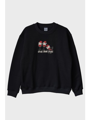 Nuugg Drink Drank Drunk Siyah Bisiklet Yaka Sweatshirt