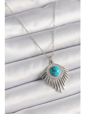 Ayder Timya 316L Çelik Gümüş Renk Zincir Mavi Boncuklu Zirkon Taşlı Kadın Kolye - TJ-BKO9617 TG/TMYA1395 218795