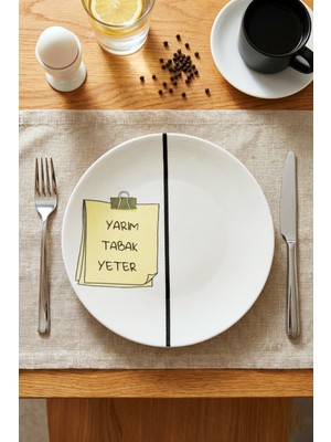 Grandora Diyet Tabağı - 27 cm Yarım Tabak Yeter Notlu Tabak - Sağlıklı Porsiyon Kontrol Servis Sunum Tabağı