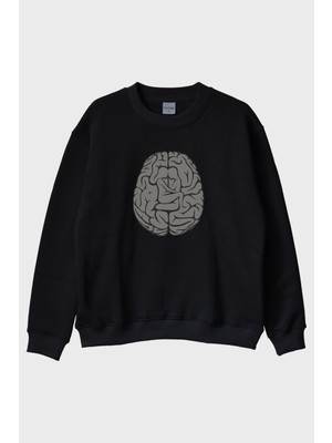 Nuugg Beyin Grafikli Baskılı Siyah Bisiklet Yaka Sweatshirt