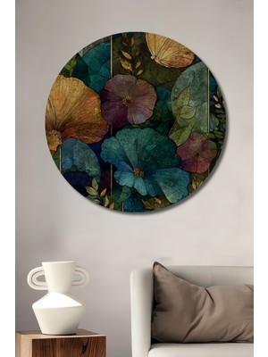 Petmudo AVM Altın Kelebek Sulu Boya Görünümlü Ahşap Dekoratif Tablo Yuvarlak Duvar Tablosu