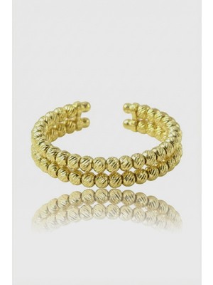 Söğütlü Silver 925 Ayar Gümüş  Yüzük Altın Kaplama Dorica (Dorissa) Alttan Ayarlamalı Çift Sıra Yüzük SGTL13223GOLD