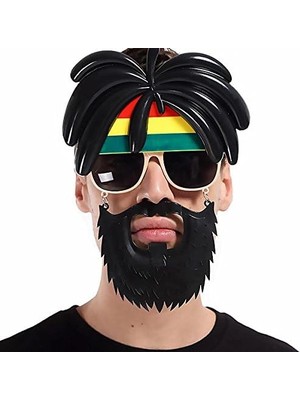 Starseven Rasta Peruklu Rasta Sakallı Bob Marley Bıyıklı Parti Gözlüğü 27X18 cm