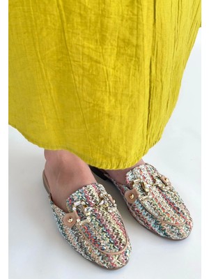 Pazarcan Yenda Renkli Dokumalı Terlik