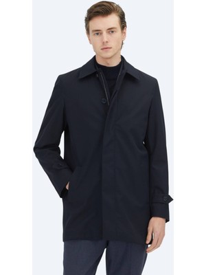 Kip Lacivert Regular Fit Bebe Yaka Casual Dokuma Pardesü