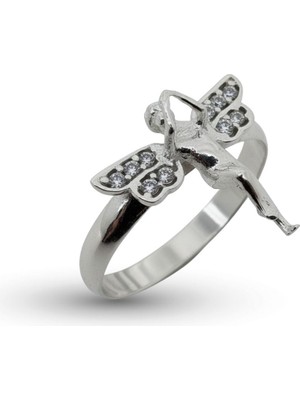 Oya Silver Zirkon Taşlı Melek Figürü Kadın Gümüş Yüzük [OYSY122]