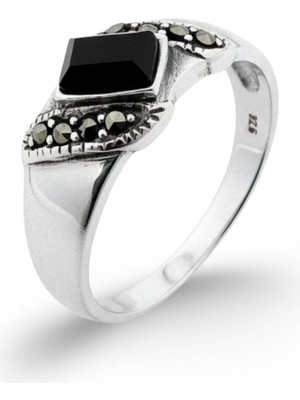 Oya Silver Oniks Markazit Taşlı Tasarım Gümüş Kadın Yüzük [OYSY130]