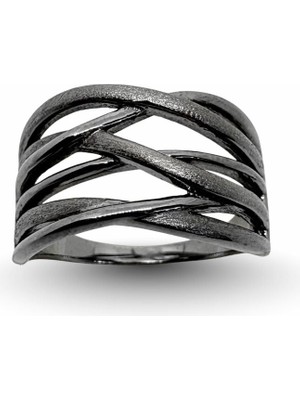 Oya Silver Siyah Modern Tasarım Gümüş Kadın Yüzük [OYSY131]