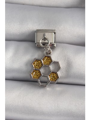 Ayder Timya 316L Çelik Gümüş Renk Sallantı Simli Bal Beteği Model Nomination Charm - TJ-BC1158 TG/Tmya1395 219041