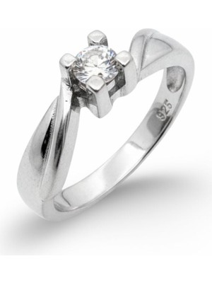 Oya Silver Wave Zirkon Taşlı Tektaş Gümüş Kadın Yüzük [OYSY124]