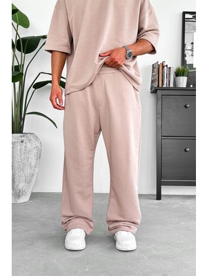 Bej 350GSM Outplenty Premium Paçası Ayarlanabilir Baggy Eşofman