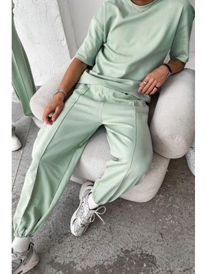 Mint Yeşili Cozy Premium Çımalı Paça Lastik Eşofman