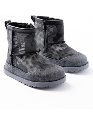 Papuccum Ortopedi Erkek Çocuk Kamuflaj Desenli Tüylü Su Geçirmez Kaydırmaz Taban Bot