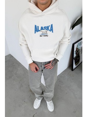Beyaz Nakış Detay Oversize Sweatshirt