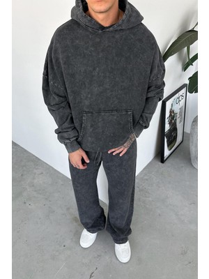 Antrasit Basic Yıkamalı Oversize Sweatshirt