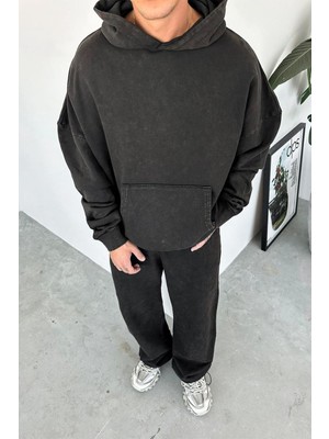Kahverengi Basic Yıkamalı Oversize Sweatshirt