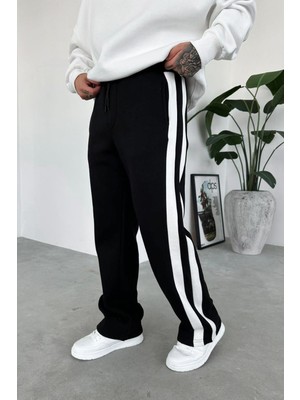 Siyah Parça Şerit Detay Şardonlu Baggy Eşofman