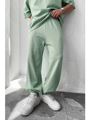 Mint Yeşili Cozy Premium Basic Paça Lastik Eşofman