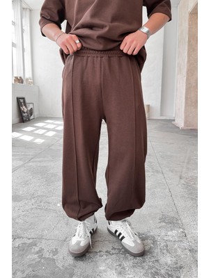 Kahverengi Cozy Premium Çımalı Paça Lastik Eşofman