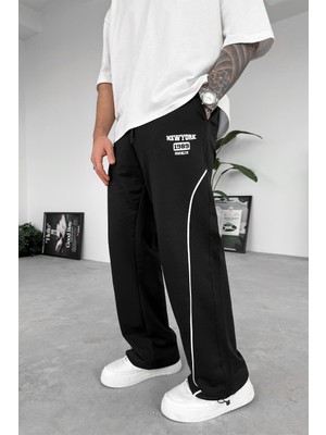 Siyah Newyork Paça Ayarlanabilir Detay Baggy Eşofman