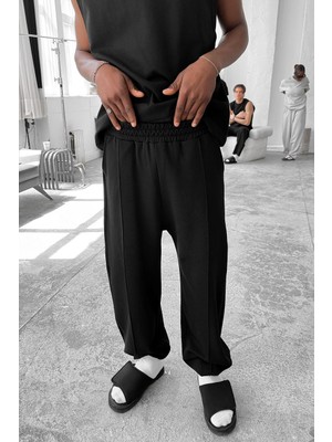 Siyah Cozy Premium Çımalı Paça Lastik Eşofman