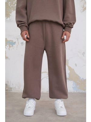 Açık Kahve Cozy Basic Paça Lastik Oversize Eşofman