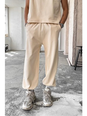 Krem Cozy Premium Basic Paça Lastik Eşofman