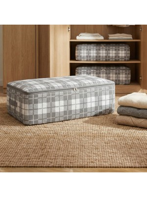 Nacarev 3 Adet Mega Boy Çizgi Desen Baskılı Gri Baza Altı Düzenleyici Yastık Yorgan Kıyafet Hurcu 75X40X20 cm