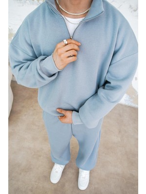 Bebe Mavisi Cozy Basic Yarım Fermuar Oversize Sweatshirt