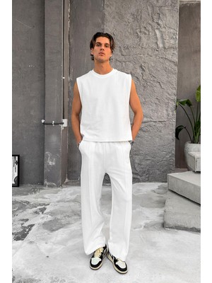 Beyaz Cozy Premium Çımalı Baggy Eşofman