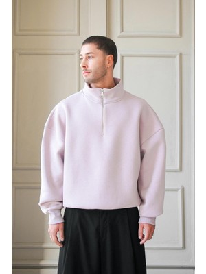 Mürdüm Cozy Basic Yarım Fermuar Oversize Sweatshirt
