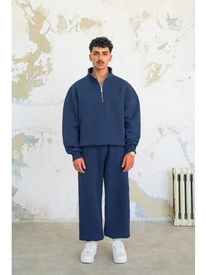 Lacivert Cozy Basic Yarım Fermuar Oversize Sweatshirt
