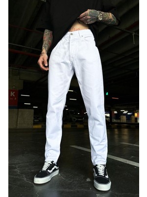 Beyaz Düz Beyaz Grg Boyfriend Pantolon