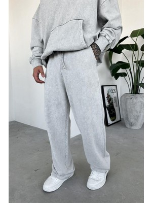 Gri Paça Stoperli Yıkamalı Baggy Eşofman