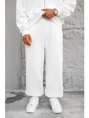 Beyaz Cozy Basic Paça Lastik Oversize Eşofman