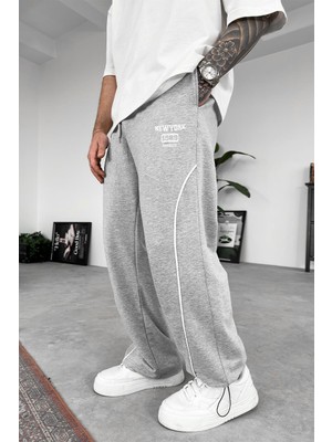 Gri Melanj Newyork Paça Ayarlanabilir Detay Baggy Eşofman