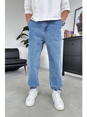 Mavi Paça Lastik Detay Boyfriend Pantolon