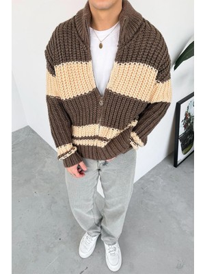 Kahverengi Örgülü Retro Triko Hırka