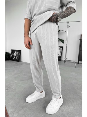 Gri Şerit Detay Dokumalı Regular Pantolon