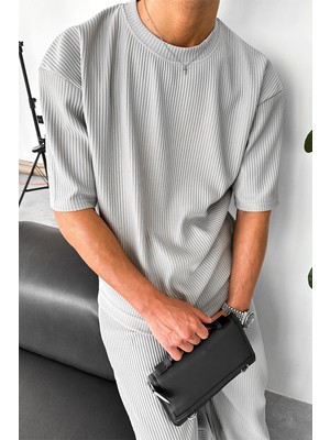 Gri Fitilli Oversize Tişört