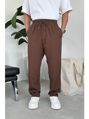 Kahverengi Tensel Kumaş Basic Baggy Pantolon