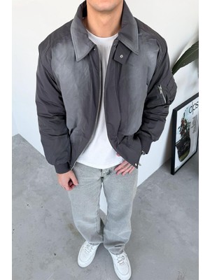 Antrasit Premium Yıkamalı Bomber Ceket