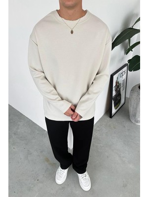 Bej Premium Basic Uzun Kollu Relaxed Tişört