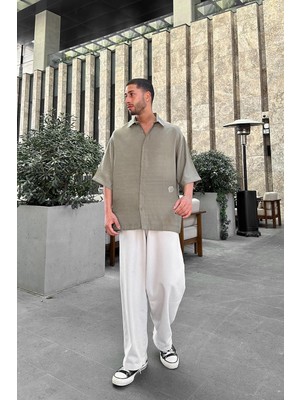 Haki Deniz Atı Nakış Detay Bs Oversize Gömlek