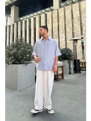 Açık Mavi Deniz Atı Nakış Detay Bs Oversize Gömlek