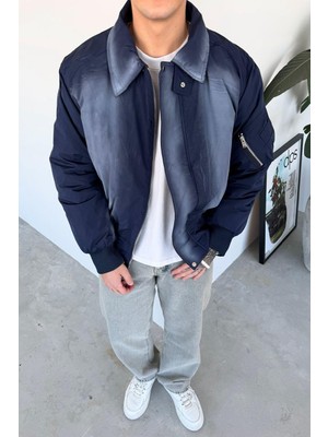 Lacivert Premium Yıkamalı Bomber Ceket