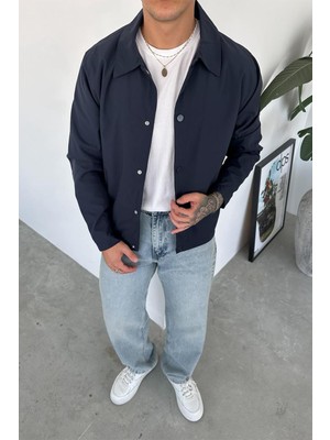 Lacivert Basic Çıt Çıt Düğmeli Relaxed Ceket